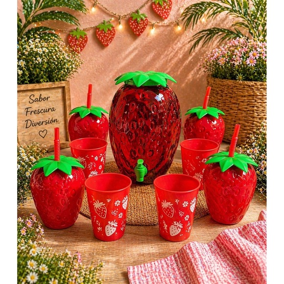 Strawberry Milk Mob Other - Set Strawberry Shaped Tumbler with Straw and Strawberry Decor Summer Party